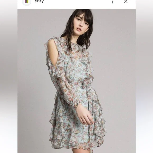 TWINSET Milano Georgette Floral Dress Flounces Mini ruffles - Picture 7 of 10